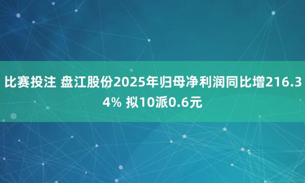 比赛投注 盘江股份2025年归母净利润同比增216.34% 拟10派0.6元
