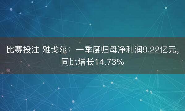 比赛投注 雅戈尔：一季度归母净利润9.22亿元，同比增长14.73%
